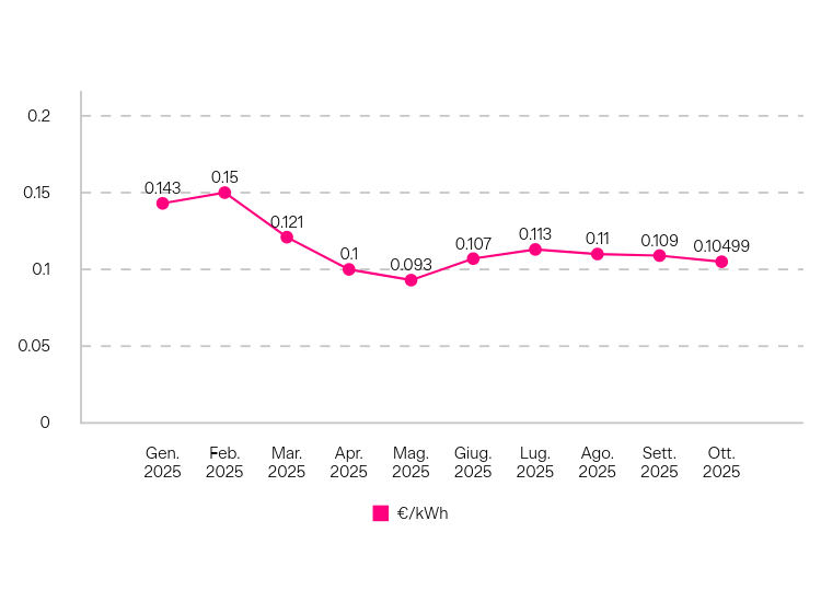 Tabella riassuntiva dei valori del PUN nel 2025
